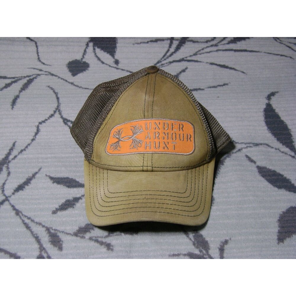 Under Armour Hunt Distressed Snapback Hat Cap Hunting Dad Men Women Orange Beige